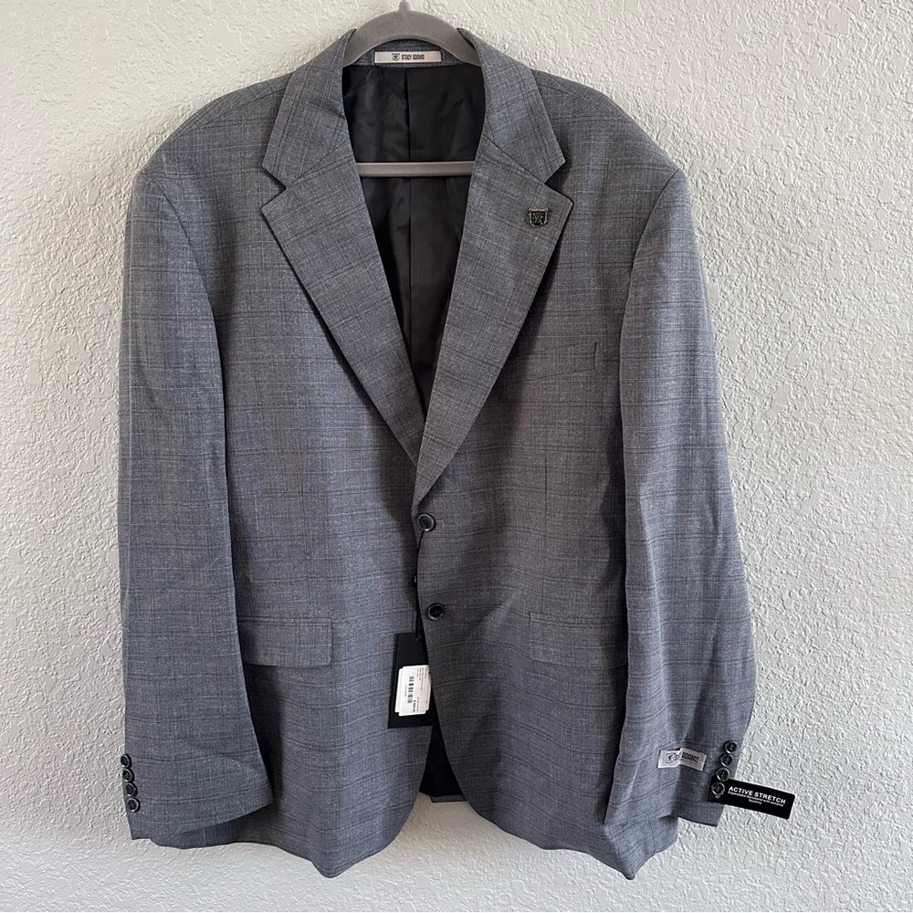 Stacy Adams Grey Plaid Suit Jacket Blazer Men's 52R New With Tags